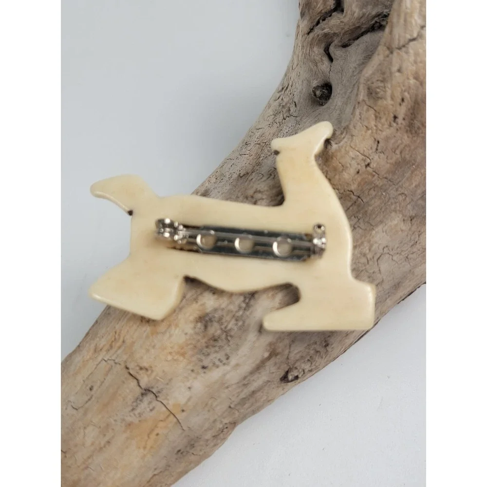 Vintage Folk Art Hand Carved Leaping Horse Pin -Cream Whimsical